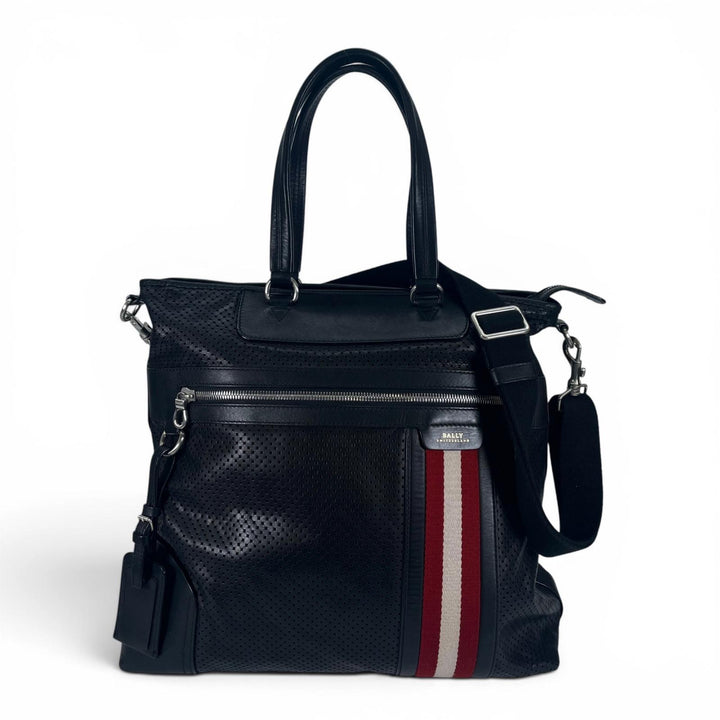 Great BALLY Shoulder Bag OTHAMAR-LG Perforated Stripe 2-Way Tote Bag black mens