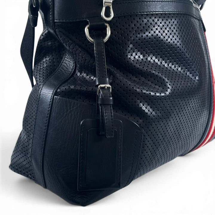 Great BALLY Shoulder Bag OTHAMAR-LG Perforated Stripe 2-Way Tote Bag black mens