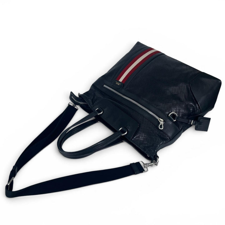 Great BALLY Shoulder Bag OTHAMAR-LG Perforated Stripe 2-Way Tote Bag black mens
