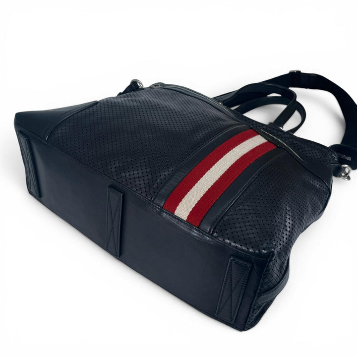 Great BALLY Shoulder Bag OTHAMAR-LG Perforated Stripe 2-Way Tote Bag black mens