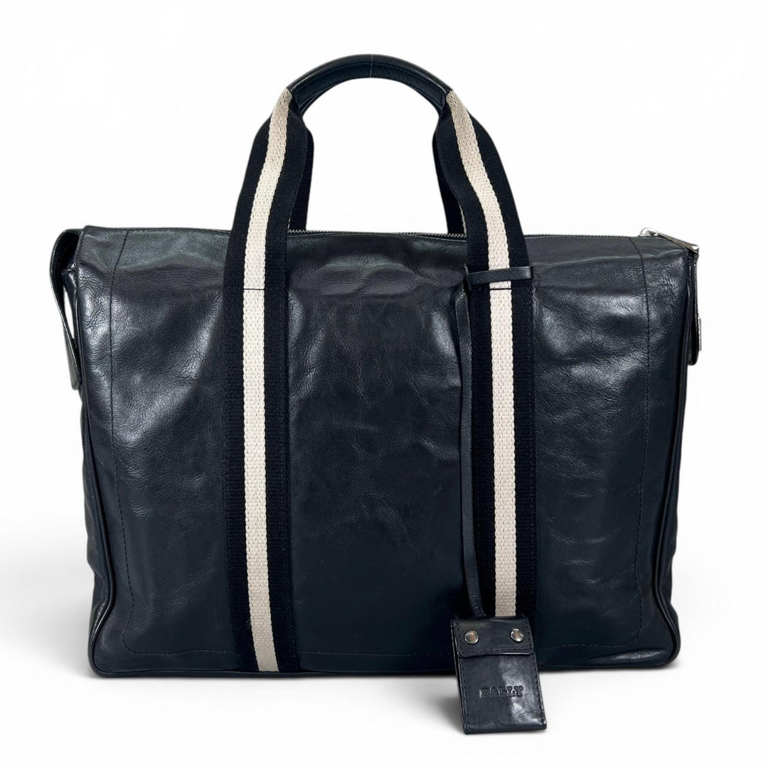 Great BALLY Briefcase Tigan Genuine Leather Two-Tone Stripe Trainspotting