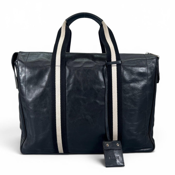Great BALLY Briefcase Tigan Genuine Leather Two-Tone Stripe Trainspotting