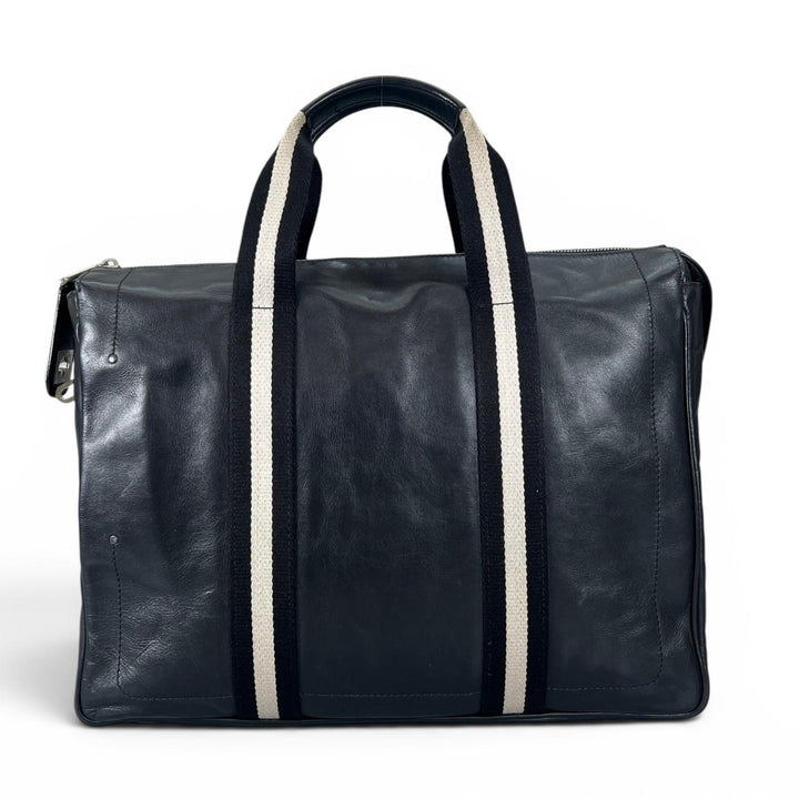 Great BALLY Briefcase Tigan Genuine Leather Two-Tone Stripe Trainspotting