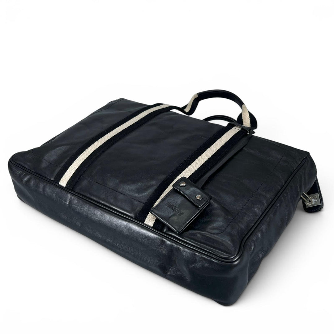 Great BALLY Briefcase Tigan Genuine Leather Two-Tone Stripe Trainspotting