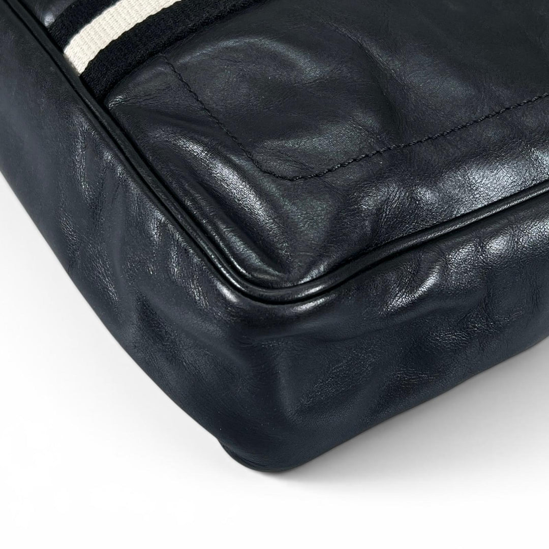 Great BALLY Briefcase Tigan Genuine Leather Two-Tone Stripe Trainspotting