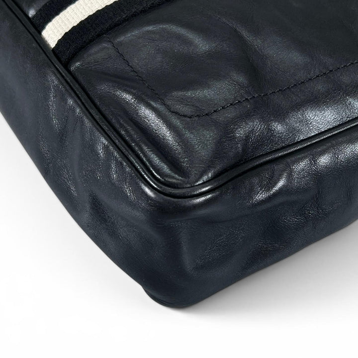Great BALLY Briefcase Tigan Genuine Leather Two-Tone Stripe Trainspotting