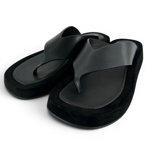 Excellent THE ROW Sandals GINZA Square toe black Suede leather Women 39