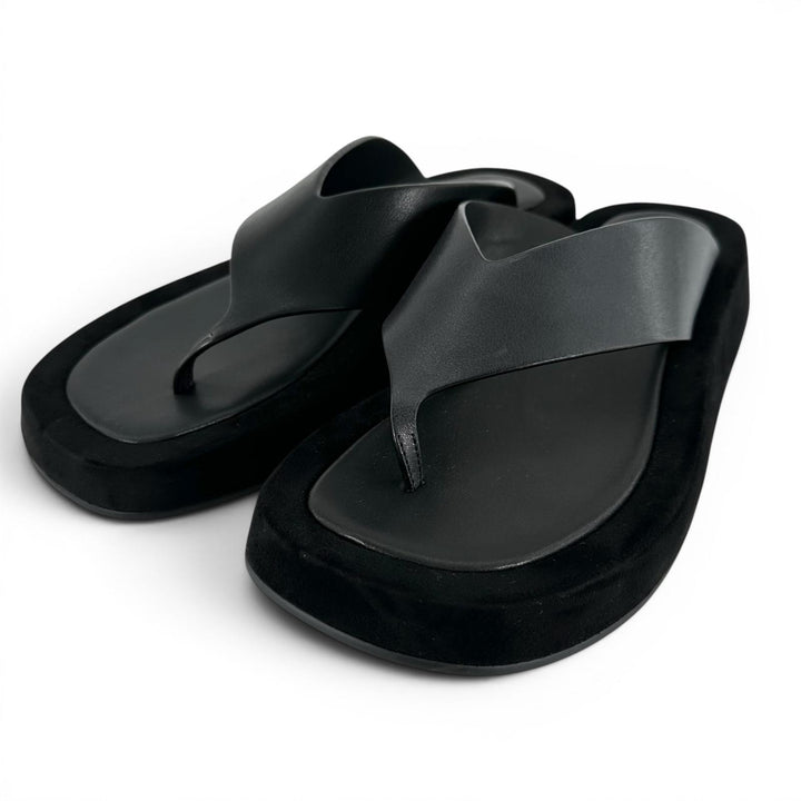 Excellent THE ROW Sandals GINZA Square toe black Suede leather Women 39