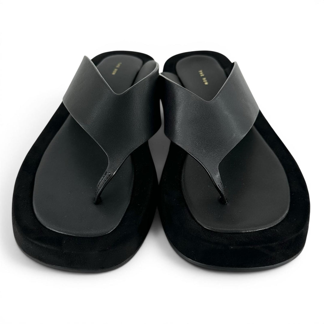 Excellent THE ROW Sandals GINZA Square toe black Suede leather Women 39