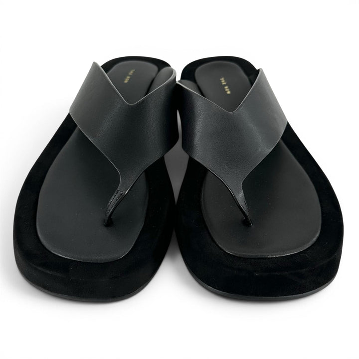 Excellent THE ROW Sandals GINZA Square toe black Suede leather Women 39