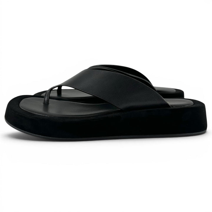 Excellent THE ROW Sandals GINZA Square toe black Suede leather Women 39