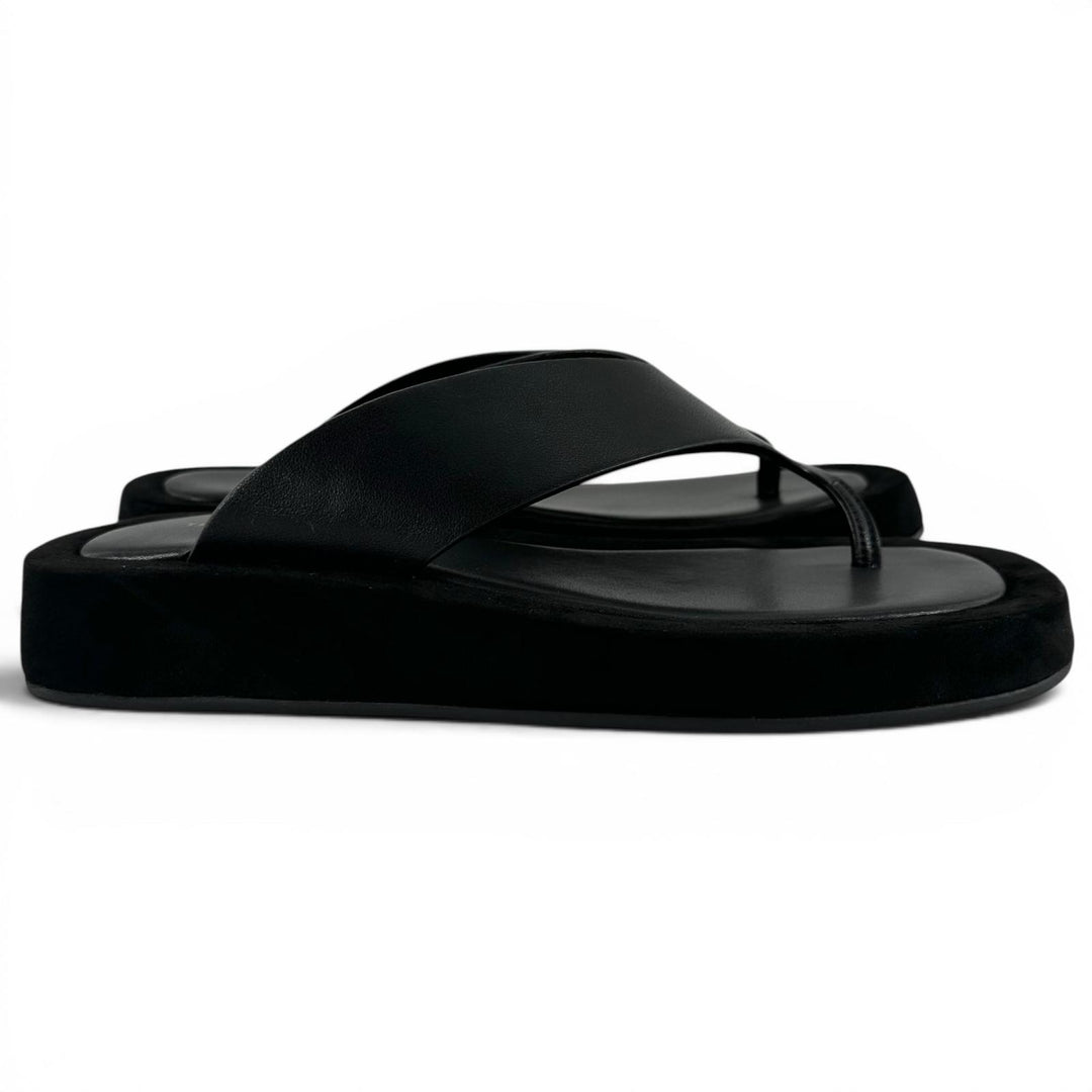 Excellent THE ROW Sandals GINZA Square toe black Suede leather Women 39