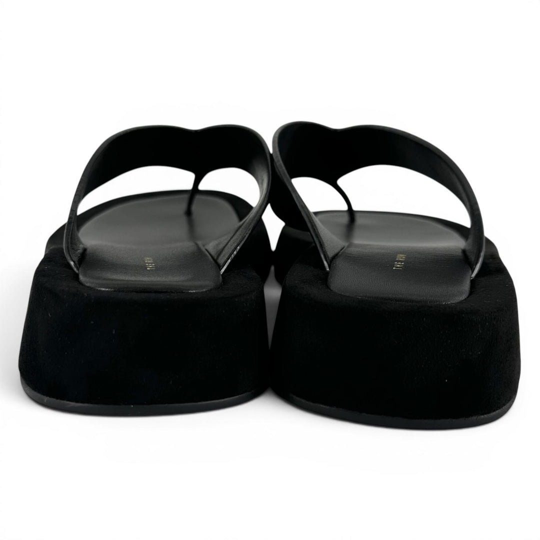 Excellent THE ROW Sandals GINZA Square toe black Suede leather Women 39