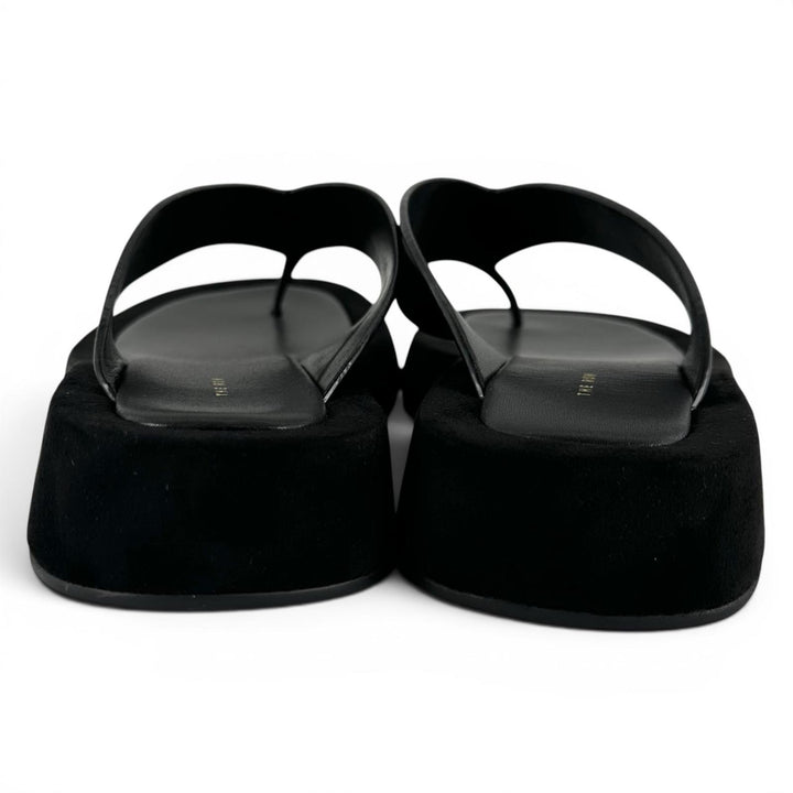 Excellent THE ROW Sandals GINZA Square toe black Suede leather Women 39