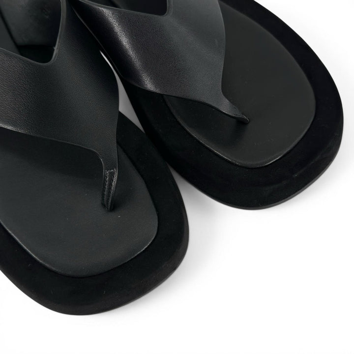 Excellent THE ROW Sandals GINZA Square toe black Suede leather Women 39