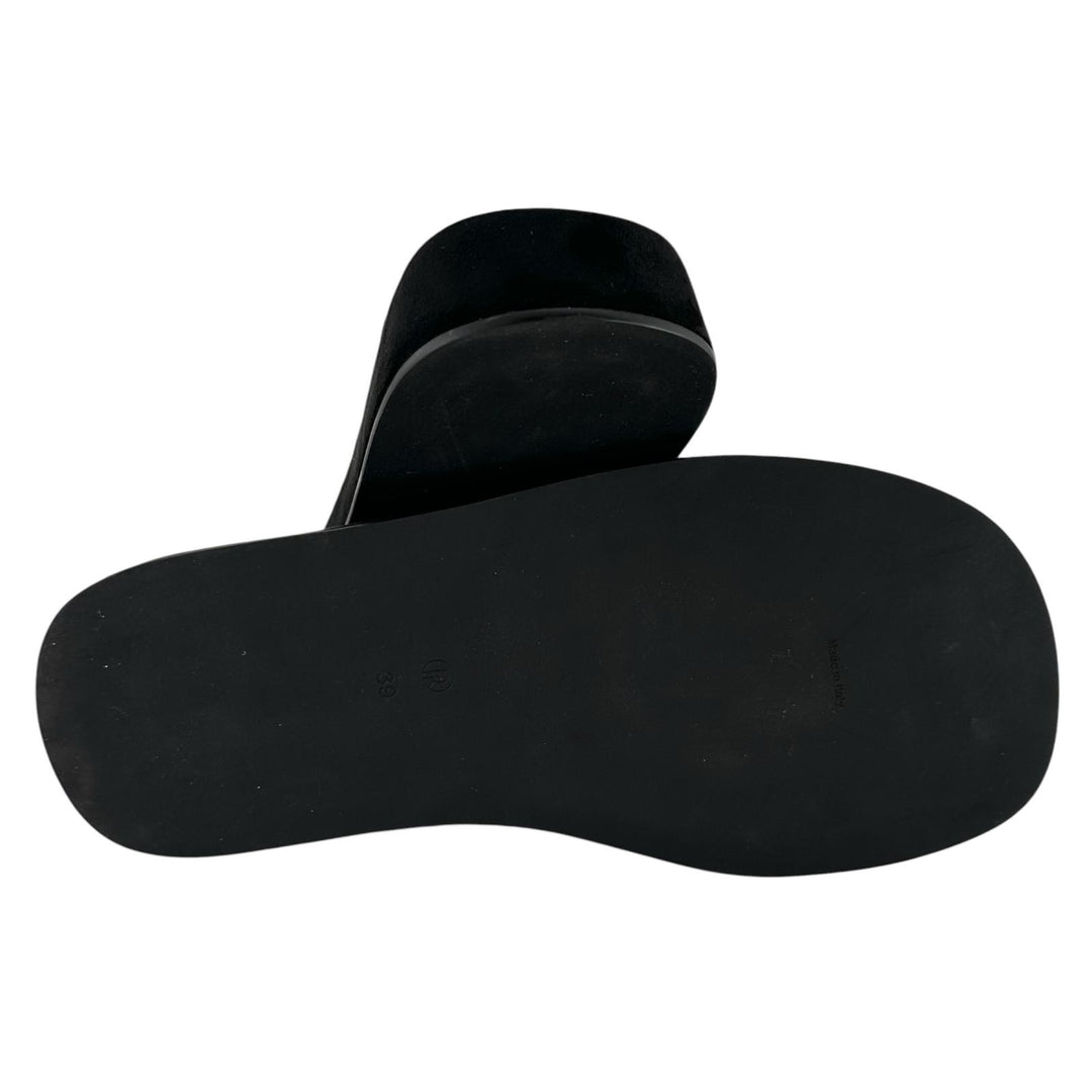 Excellent THE ROW Sandals GINZA Square toe black Suede leather Women 39