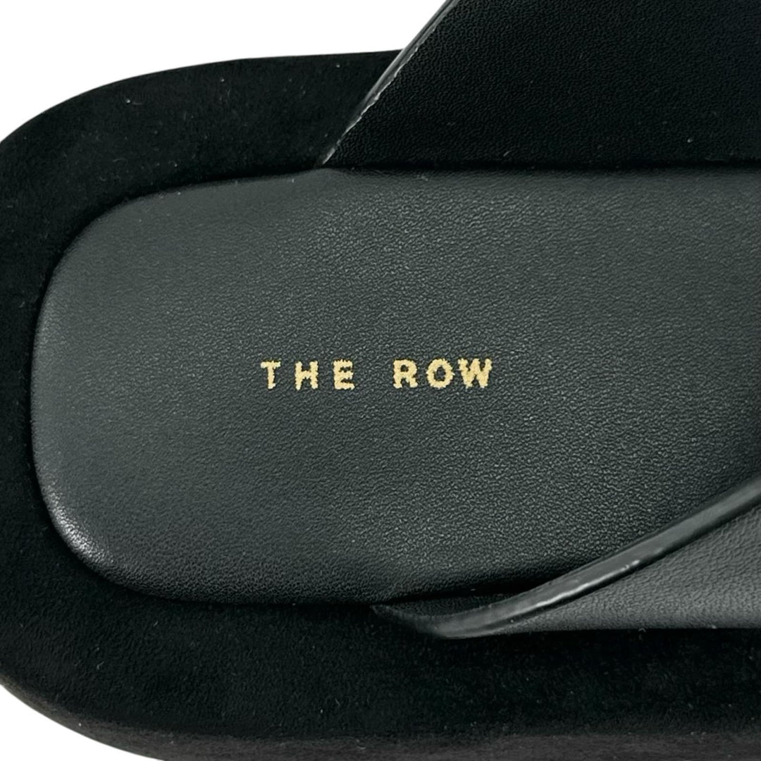 Excellent THE ROW Sandals GINZA Square toe black Suede leather Women 39