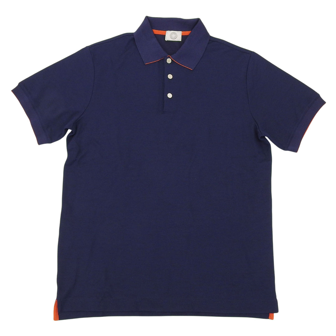 Pristine HERMES Short sleeve polo shirt Navy cotton mens M