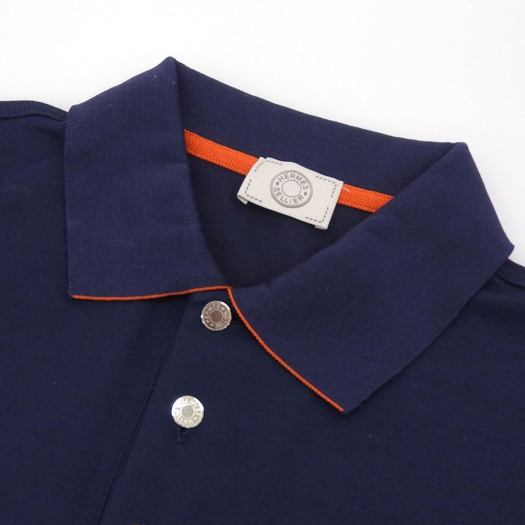 Pristine HERMES Short sleeve polo shirt Navy cotton mens M