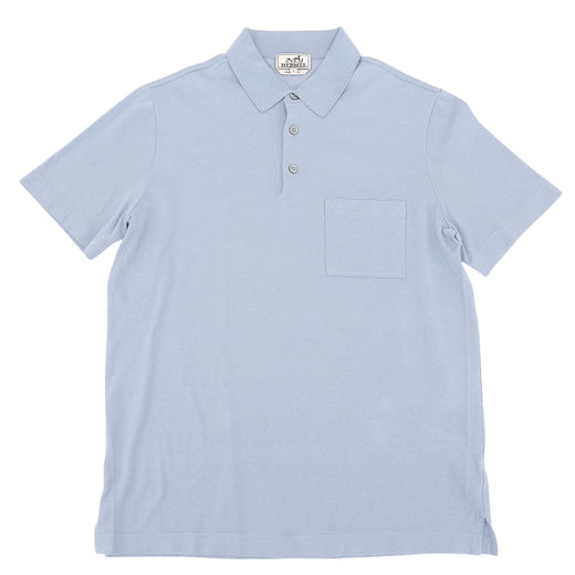 Pristine HERMES Short sleeve polo shirt Light blue cotton mens L