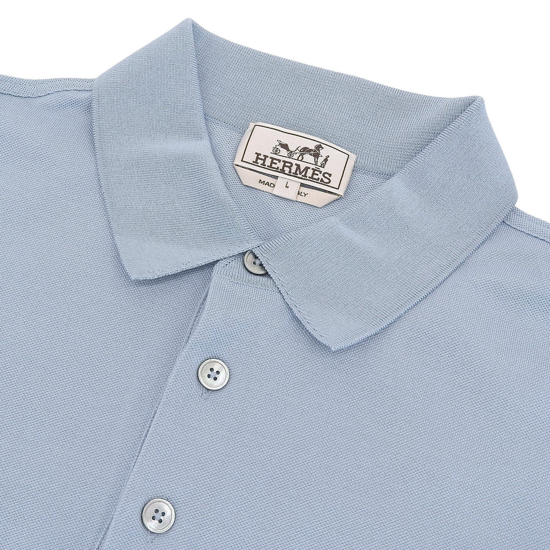 Pristine HERMES Short sleeve polo shirt Light blue cotton mens L