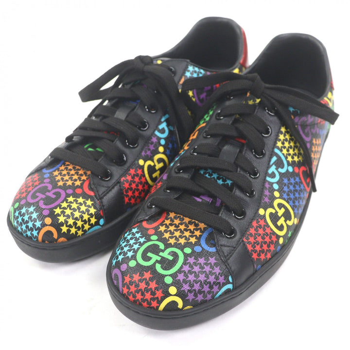 Excellent GUCCI Low cut sneakers GG logo star all-over pattern black leather