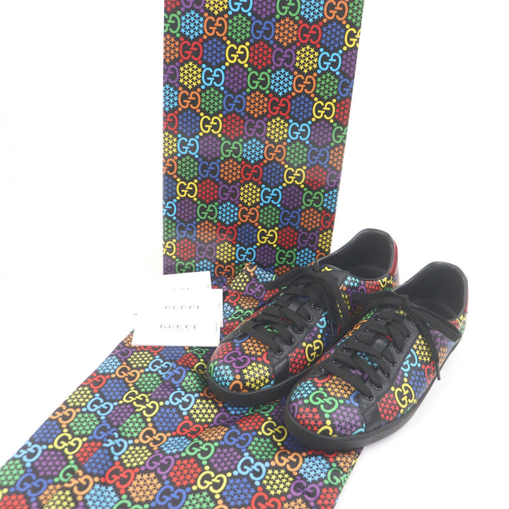 Excellent GUCCI Low cut sneakers GG logo star all-over pattern black leather