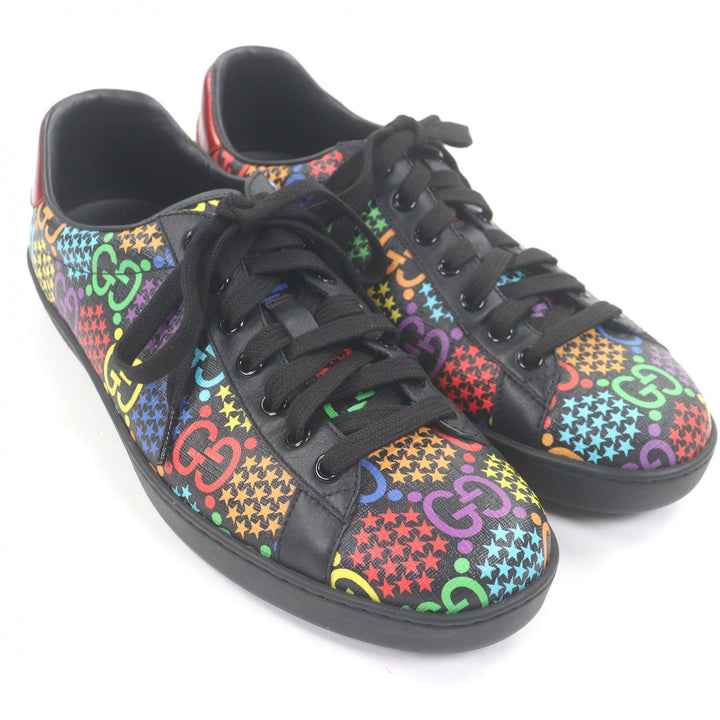 Excellent GUCCI Low cut sneakers GG logo star all-over pattern black leather