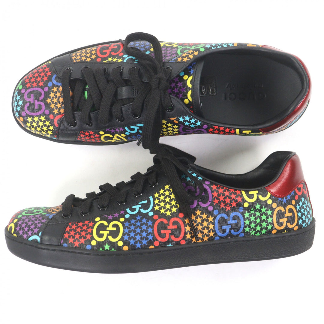 Excellent GUCCI Low cut sneakers GG logo star all-over pattern black leather