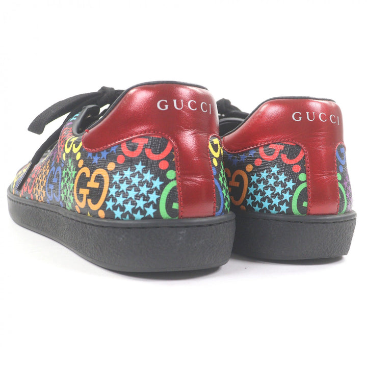 Excellent GUCCI Low cut sneakers GG logo star all-over pattern black leather