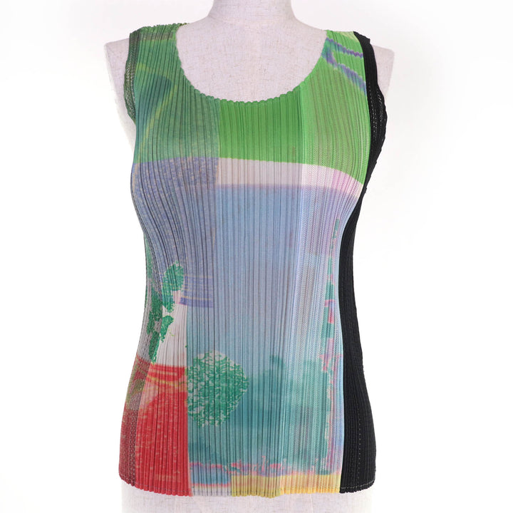 Excellent PLEATS PLEASE T-shirt No sleeve multicolor 3 PP12-JK611