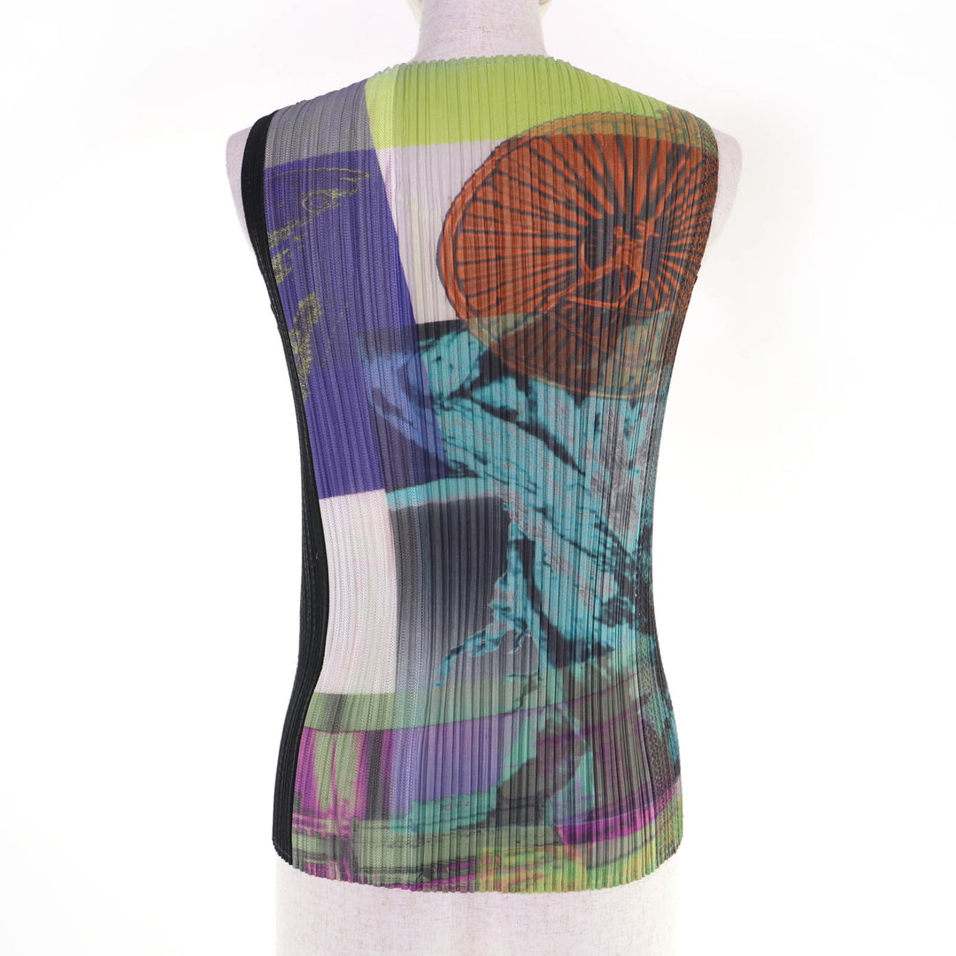 Excellent PLEATS PLEASE T-shirt No sleeve multicolor 3 PP12-JK611