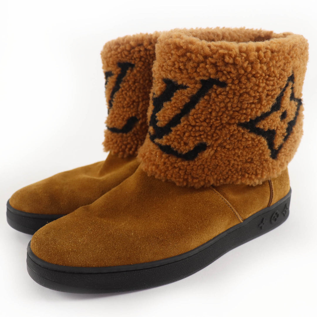Excellent LOUIS VUITTON Ankle boots LV logo shearling boots Brown Mouton 36.5