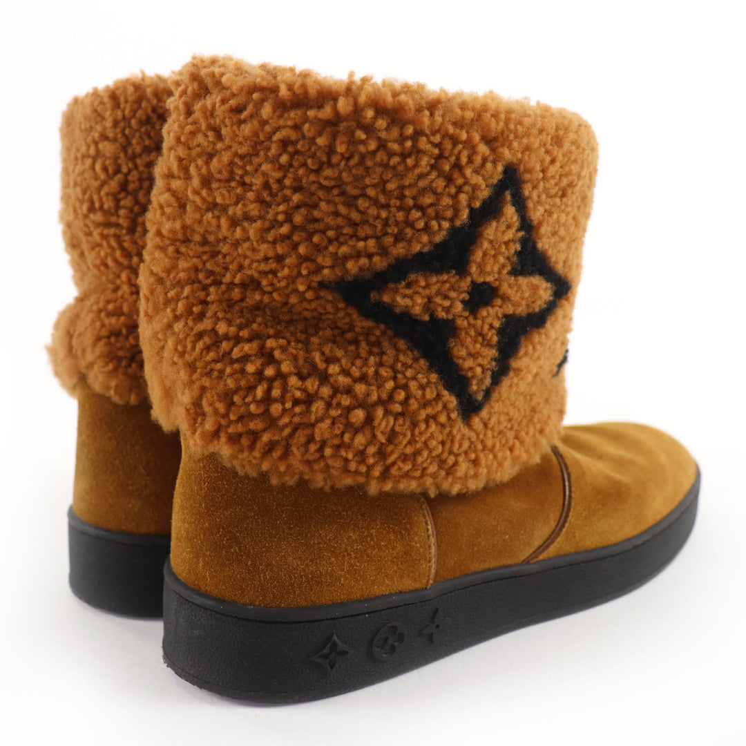 Excellent LOUIS VUITTON Ankle boots LV logo shearling boots Brown Mouton 36.5