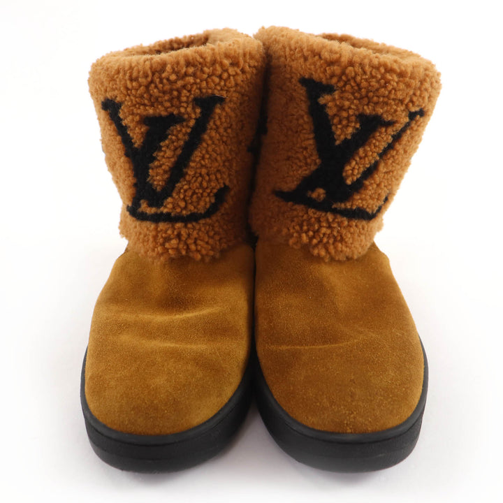 Excellent LOUIS VUITTON Ankle boots LV logo shearling boots Brown Mouton 36.5