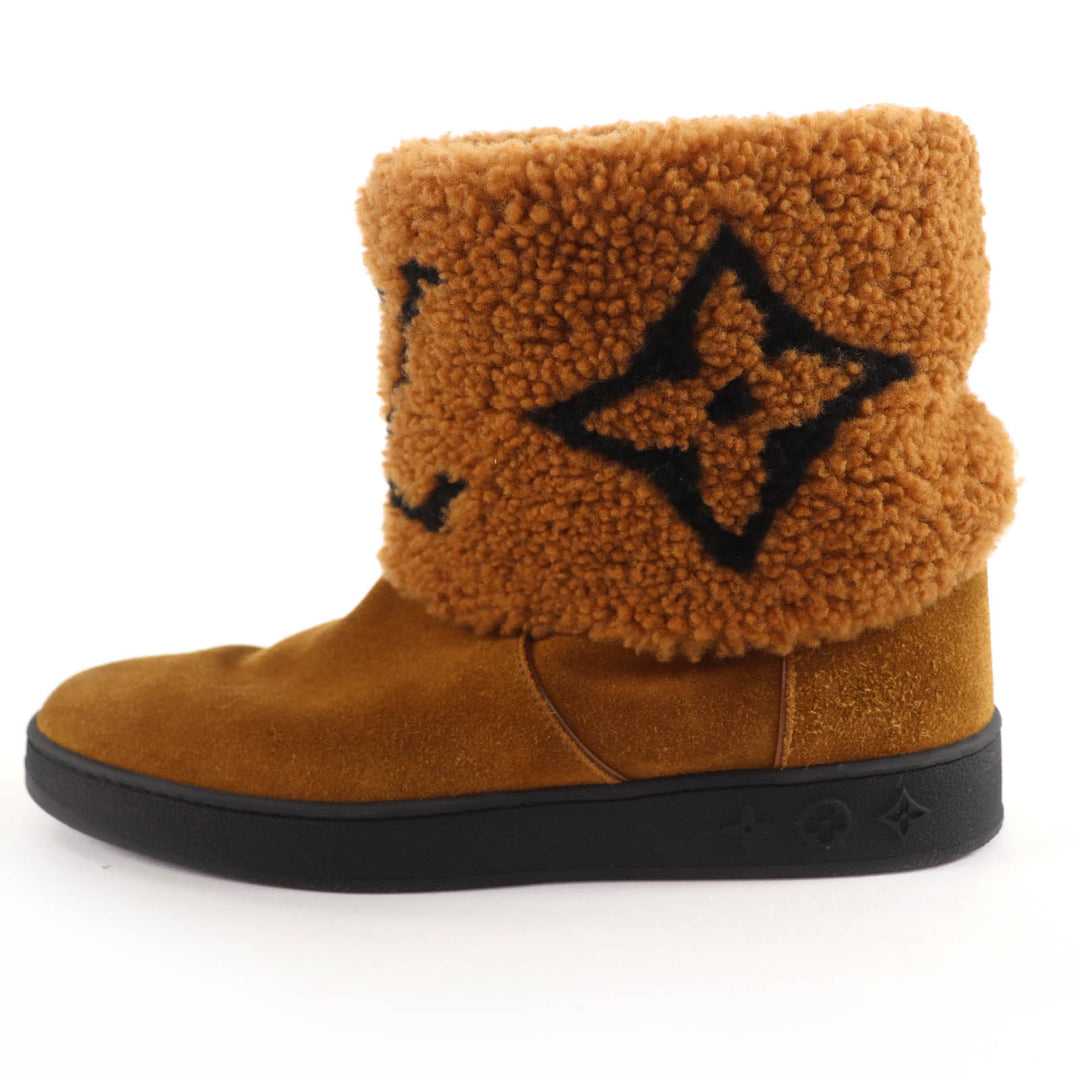 Excellent LOUIS VUITTON Ankle boots LV logo shearling boots Brown Mouton 36.5