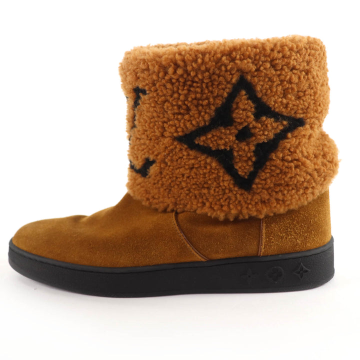 Excellent LOUIS VUITTON Ankle boots LV logo shearling boots Brown Mouton 36.5