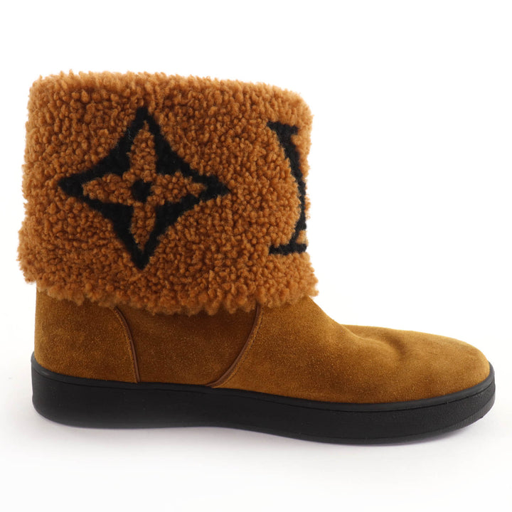 Excellent LOUIS VUITTON Ankle boots LV logo shearling boots Brown Mouton 36.5