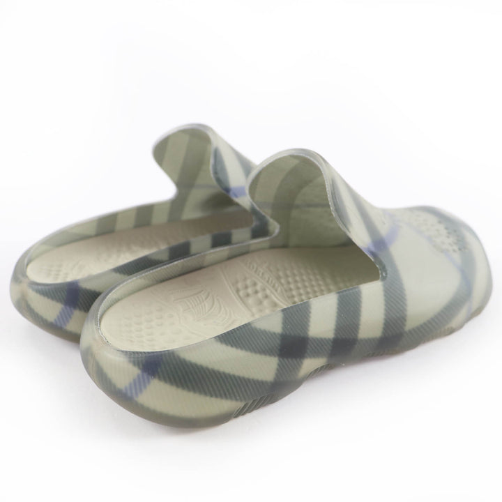 Pristine BURBERRY Sandals Check Pattern Flat Rubber with Logo Charm gray 35