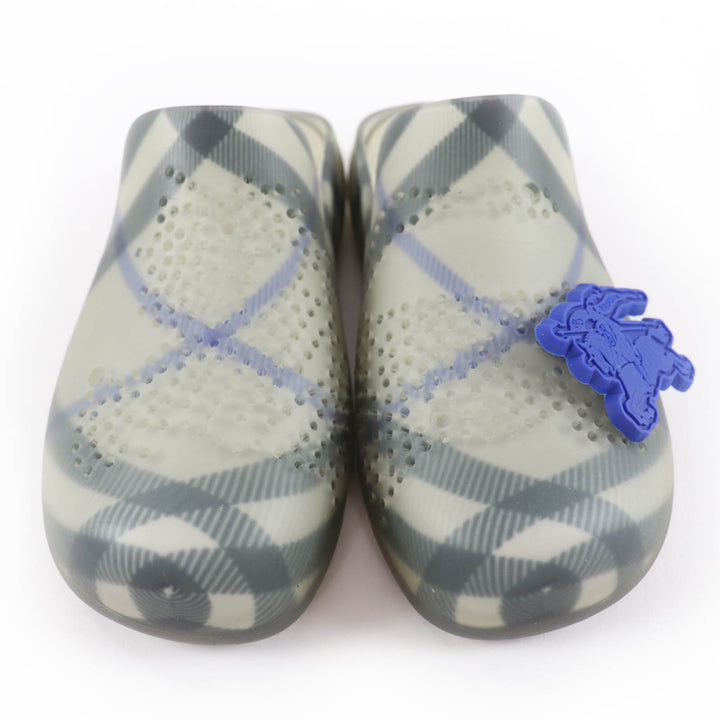 Pristine BURBERRY Sandals Check Pattern Flat Rubber with Logo Charm gray 35