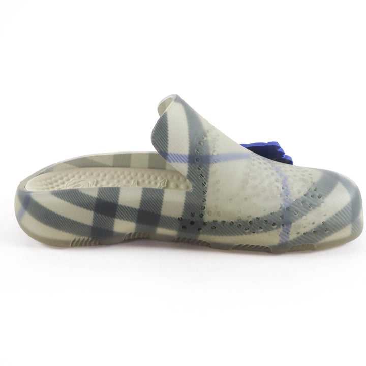 Pristine BURBERRY Sandals Check Pattern Flat Rubber with Logo Charm gray 35
