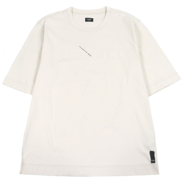 Excellent FENDI Short sleeve T-shirt Logo embroidery embroidery Ivory cotton