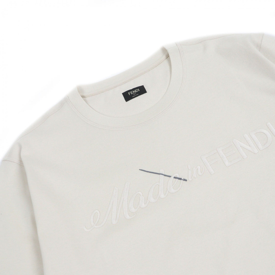 Excellent FENDI Short sleeve T-shirt Logo embroidery embroidery Ivory cotton