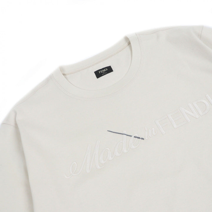 Excellent FENDI Short sleeve T-shirt Logo embroidery embroidery Ivory cotton