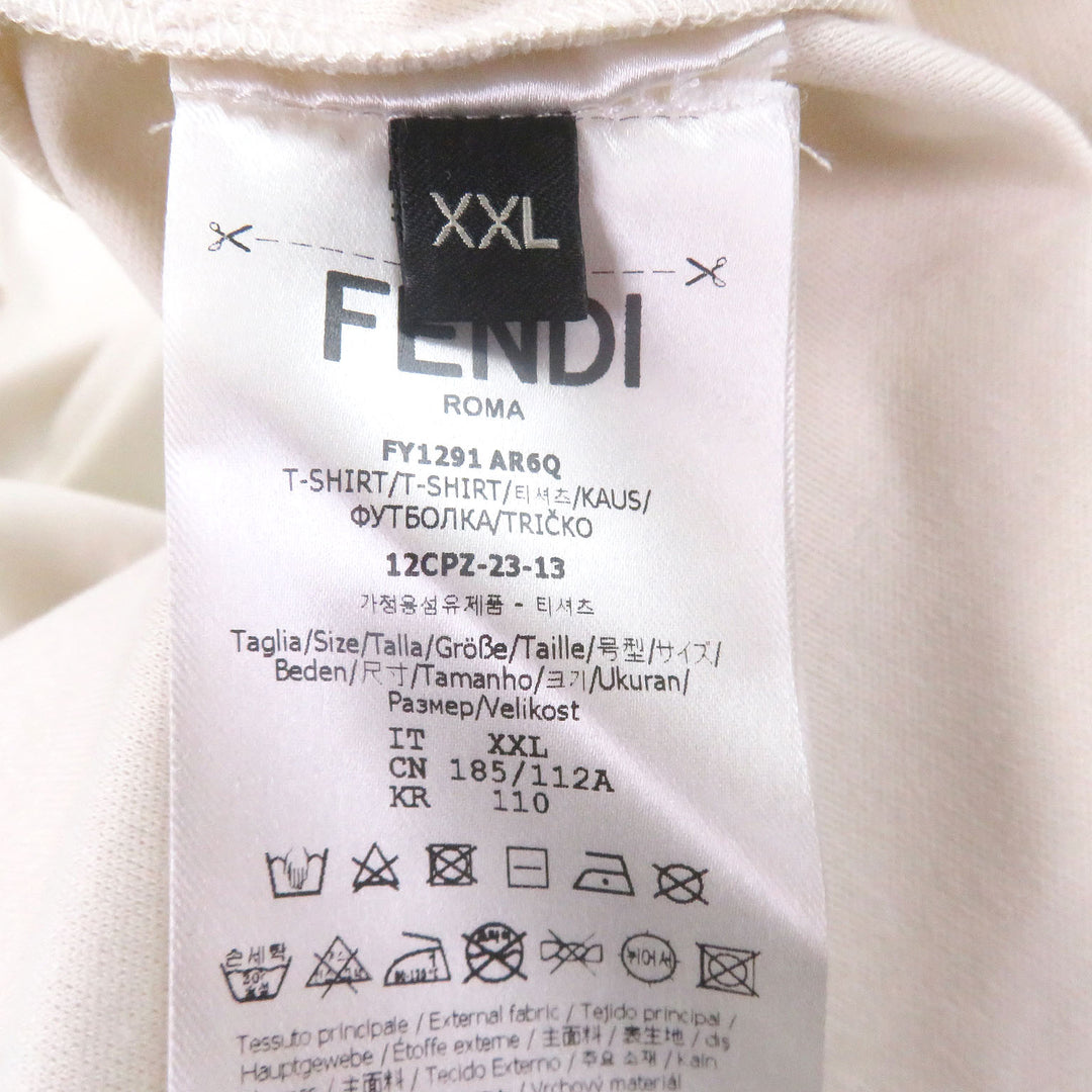 Excellent FENDI Short sleeve T-shirt Logo embroidery embroidery Ivory cotton