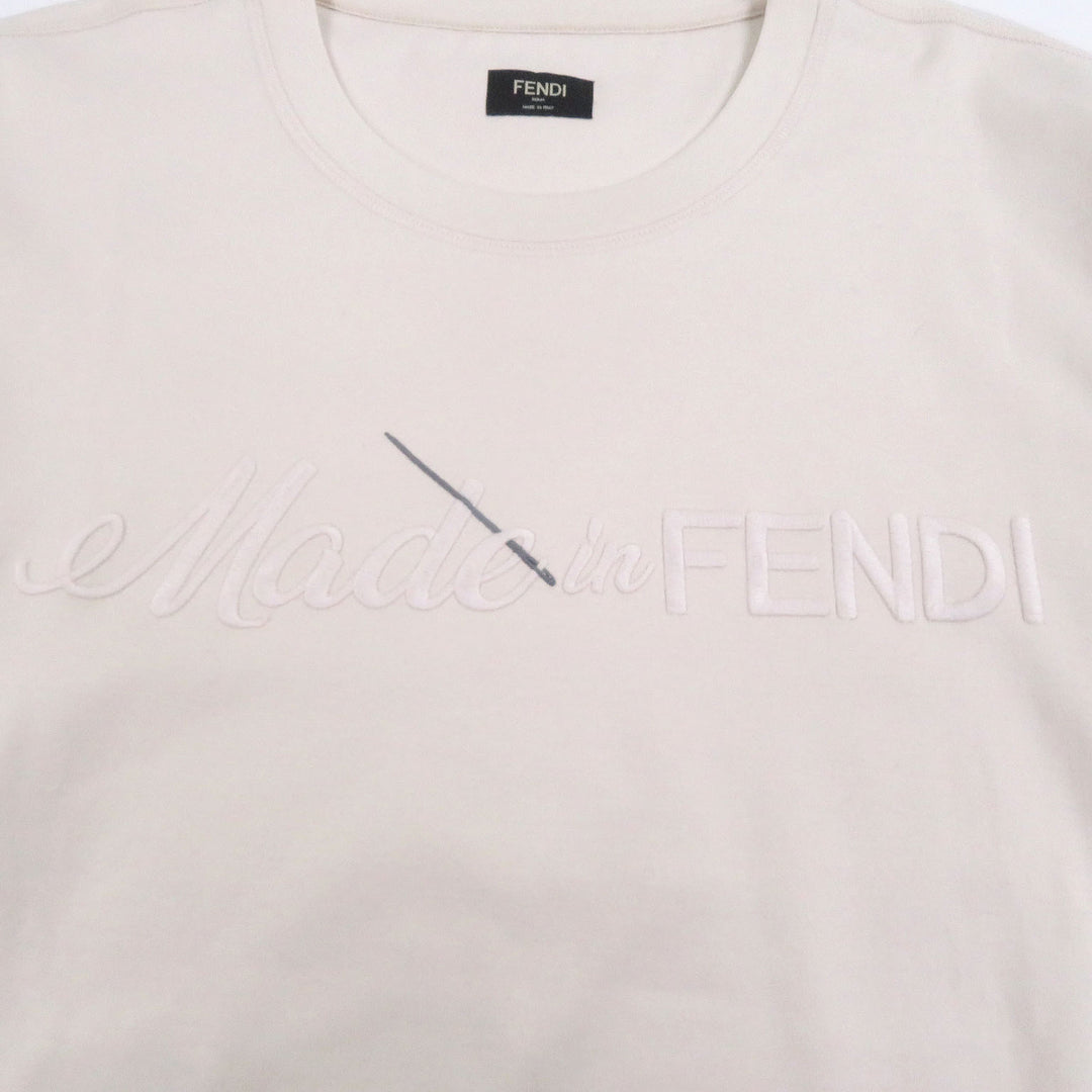 Excellent FENDI Short sleeve T-shirt Logo embroidery embroidery Ivory cotton