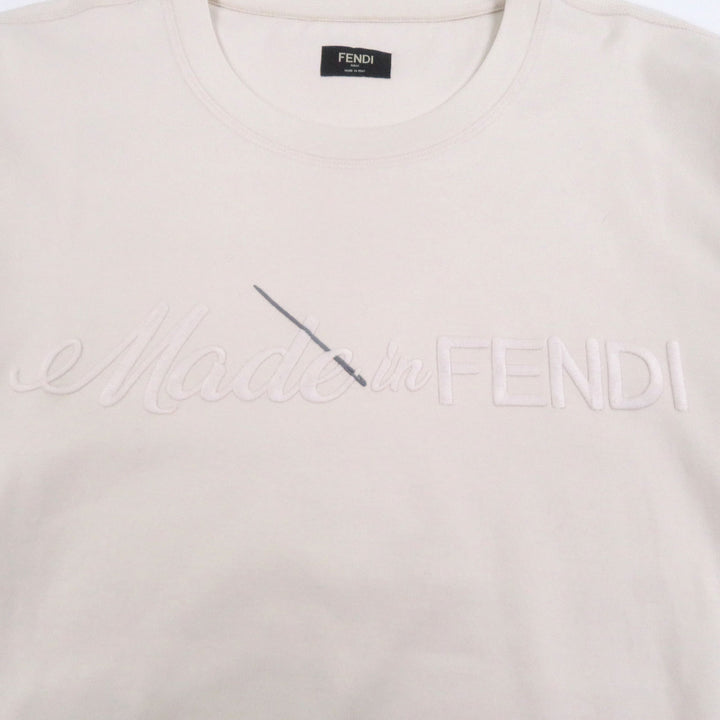 Excellent FENDI Short sleeve T-shirt Logo embroidery embroidery Ivory cotton