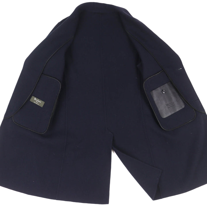 Great Berluti Chester coat Leather collar and cuffs Single Navy 44 R13OCU27W