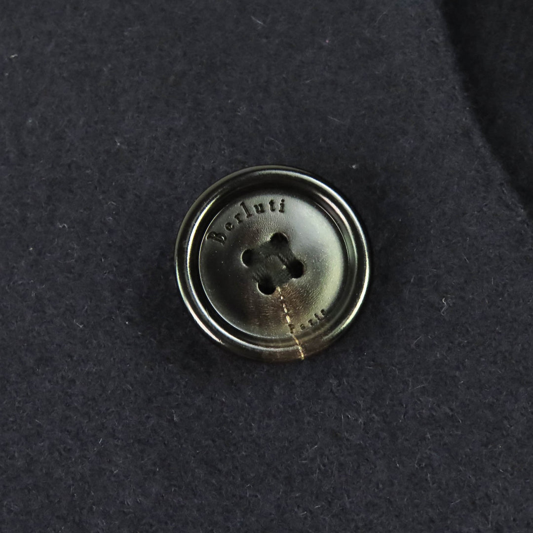 Great Berluti Chester coat Leather collar and cuffs Single Navy 44 R13OCU27W