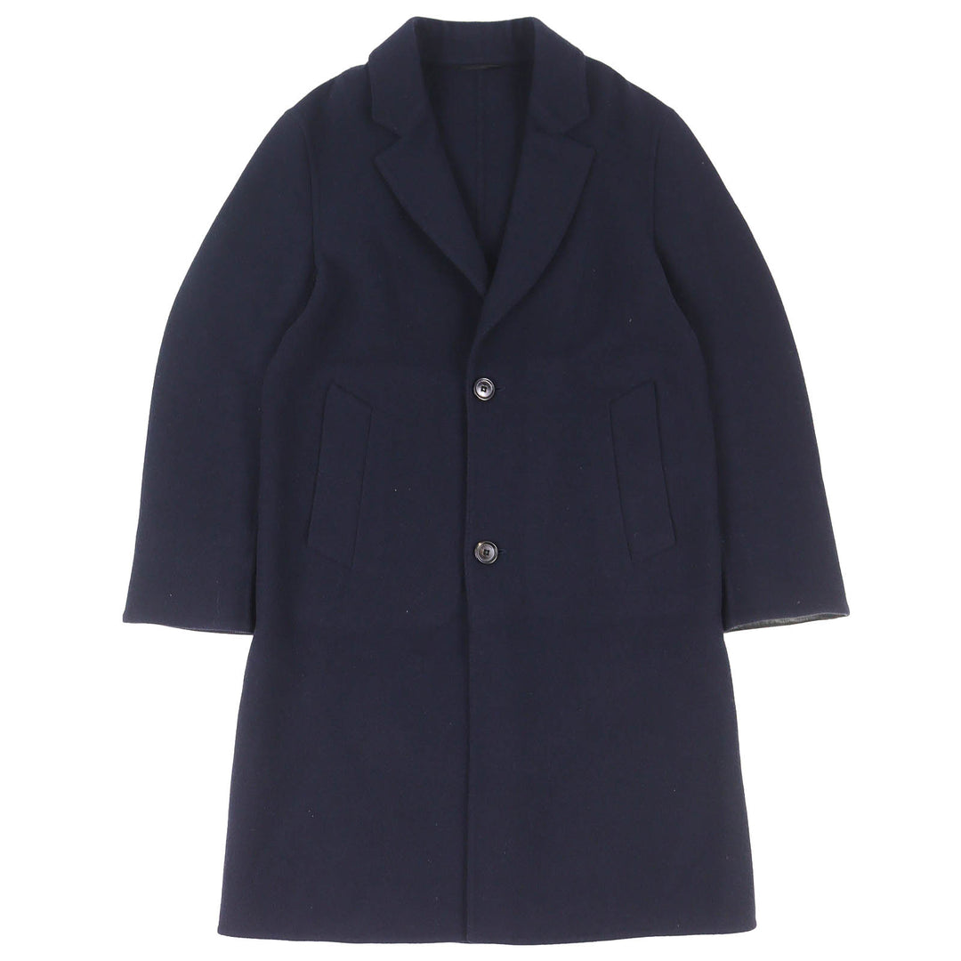 Great Berluti Chester coat Leather collar and cuffs Single Navy 44 R13OCU27W